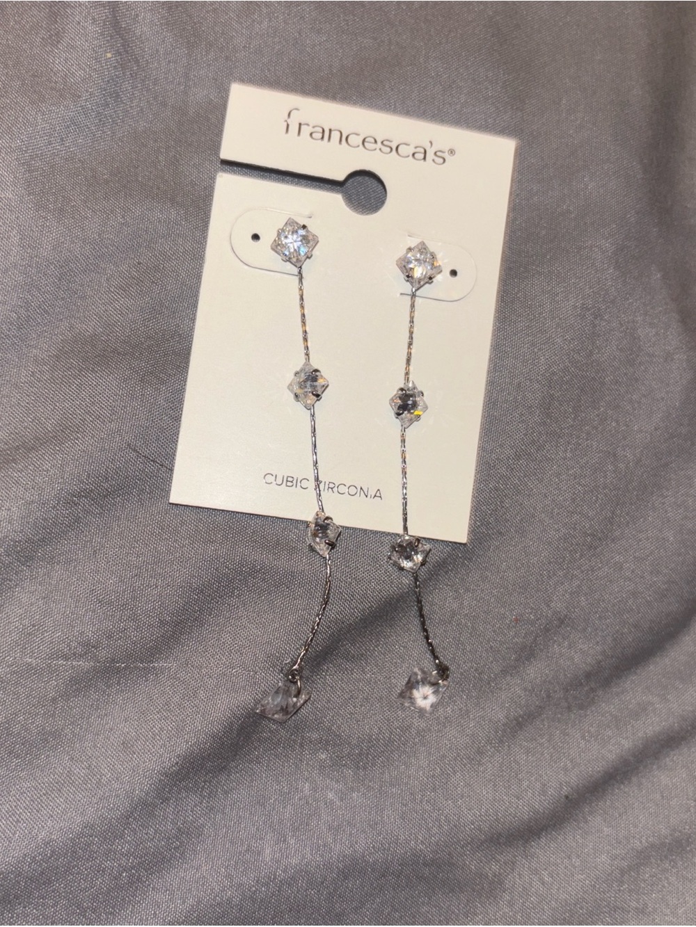 Francesca's Collections Silver Drop Earrings with Clear Stones